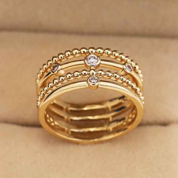 Luxury 18k Yellow Gold Plated White Sapphire Ring - Picture 2 of 4